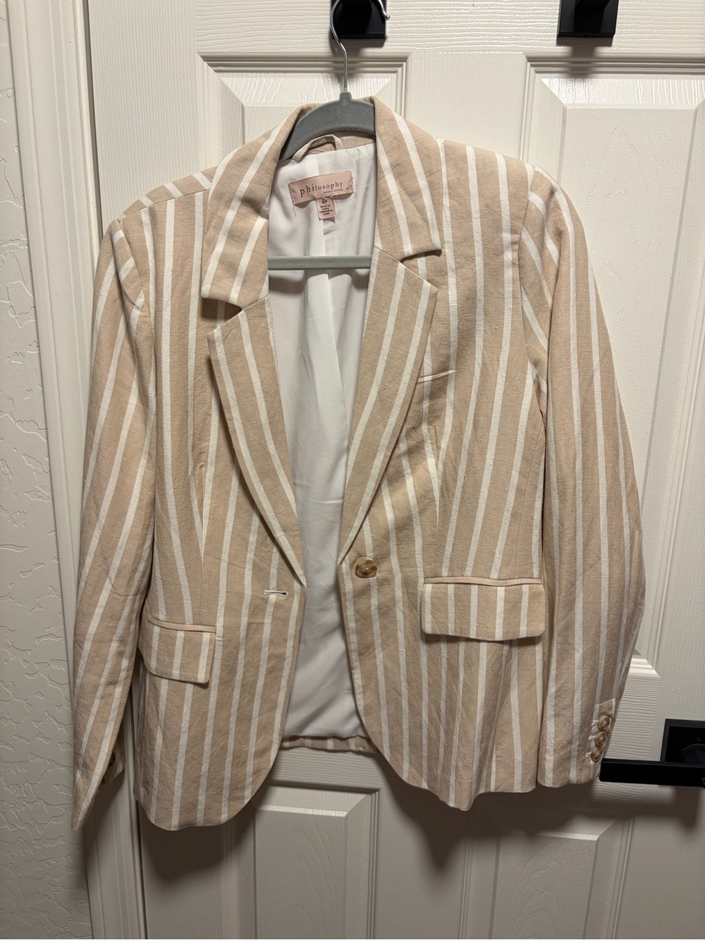 Philosophy Beige and White Striped Blazer